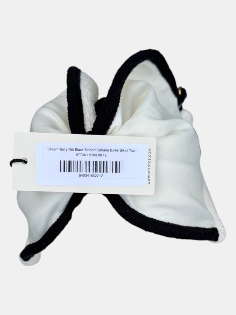Montce x Olivia Culpo Cabana Bows Bikini Top - Cream & Black Terry Rib - Size L - Picture 6 of 9